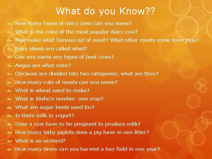What do you Know? ? How many types of dairy cows can you name?