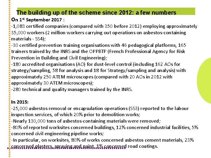 The building up of the scheme since 2012: a few numbers On 1 st