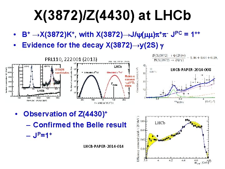 X(3872)/Z(4430) at LHCb • B+ →X(3872)K+, with X(3872)→J/y(mm)p+p- JPC = 1++ • Evidence for