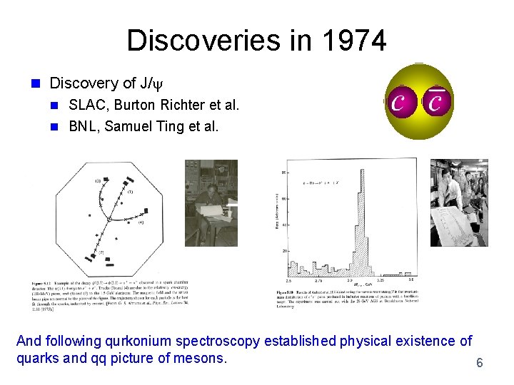 Discoveries in 1974 n Discovery of J/y n SLAC, Burton Richter et al. n