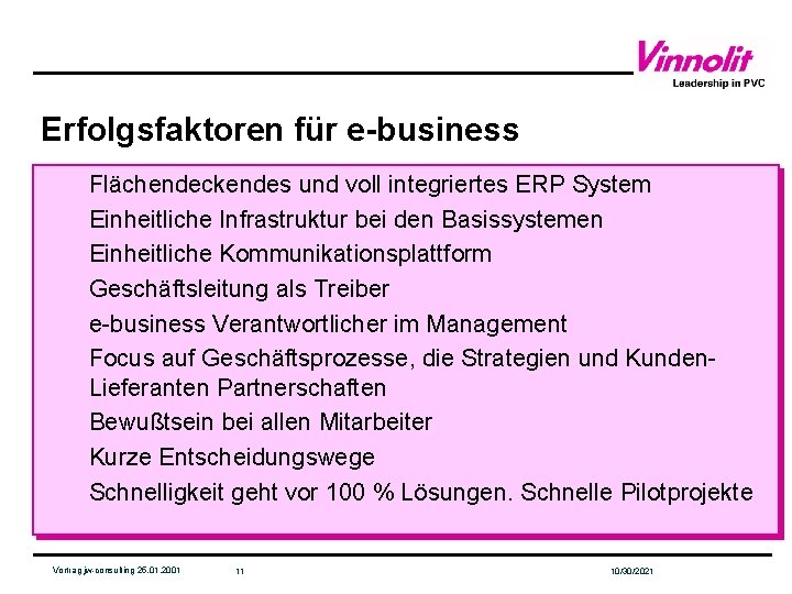 Erfolgsfaktoren für e-business Flächendeckendes und voll integriertes ERP System Einheitliche Infrastruktur bei den Basissystemen