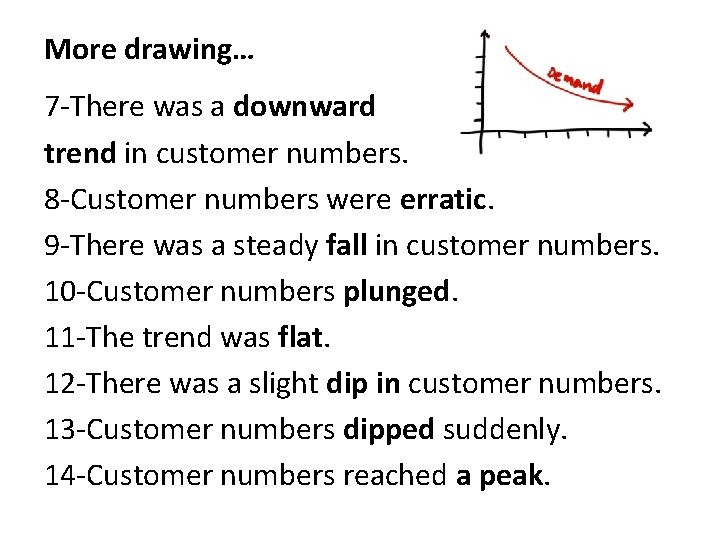 More drawing… 7 -There was a downward trend in customer numbers. 8 -Customer numbers
