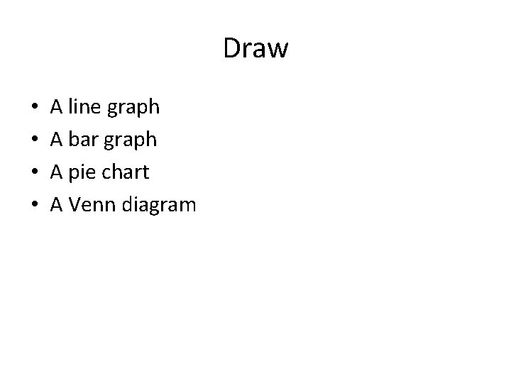 Draw • • A line graph A bar graph A pie chart A Venn