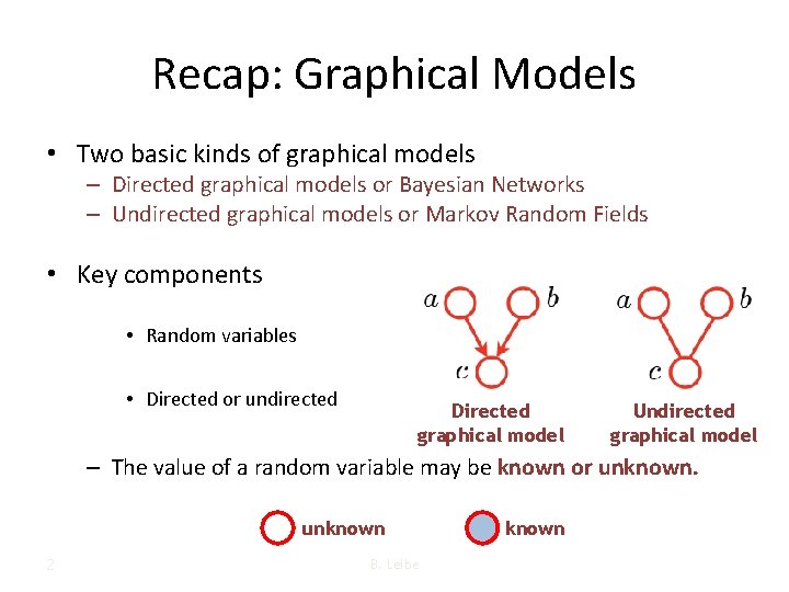 Recap: Graphical Models • Two basic kinds of graphical models – Directed graphical models