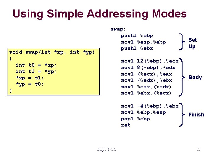 Using Simple Addressing Modes void swap(int *xp, int *yp) { int t 0 =