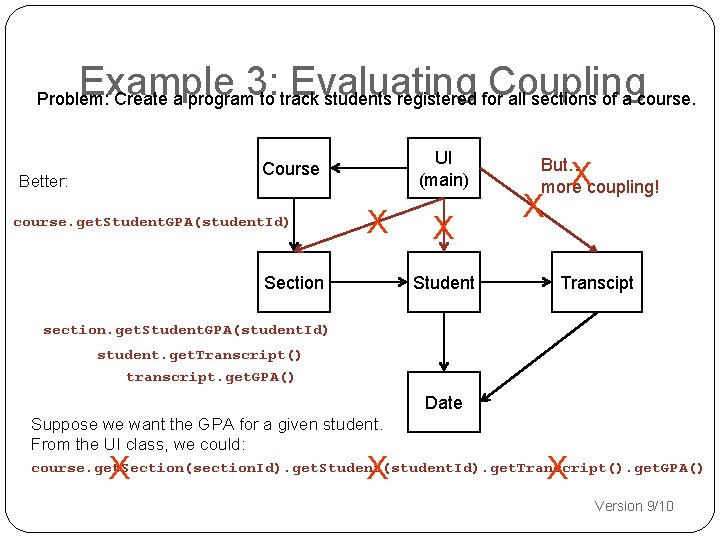 Example 3: Evaluating Coupling Problem: Create a program to track students registered for all