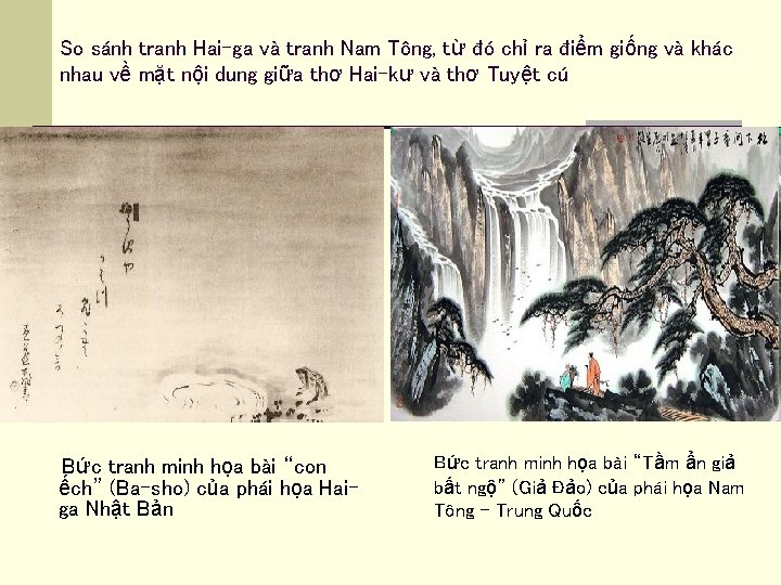 So sánh tranh Hai-ga và tranh Nam Tông, từ đó chỉ ra điểm giống
