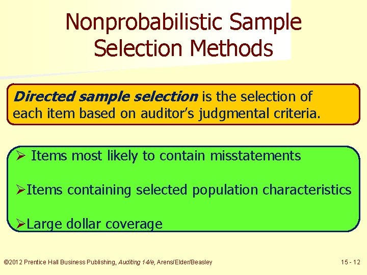 Nonprobabilistic Sample Selection Methods Directed sample selection is the selection of each item based