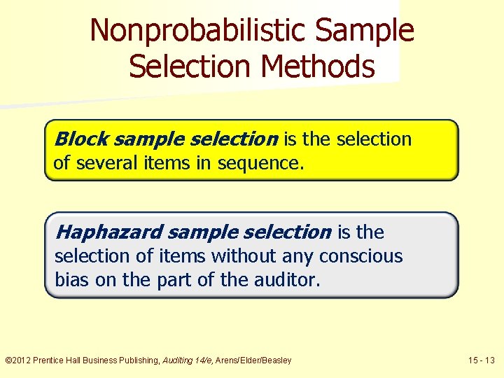 Nonprobabilistic Sample Selection Methods Block sample selection is the selection of several items in