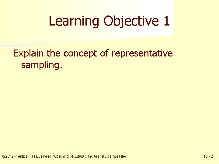 Learning Objective 1 Explain the concept of representative sampling. © 2012 Prentice Hall Business