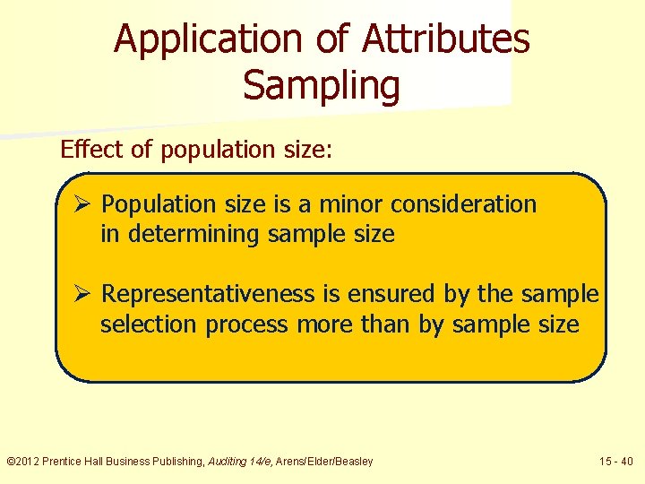 Application of Attributes Sampling Effect of population size: Ø Population size is a minor