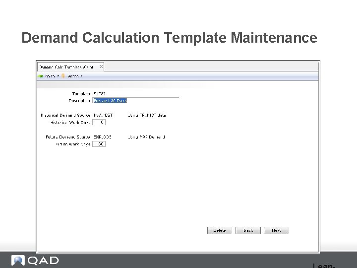 Demand Calculation Template Maintenance 