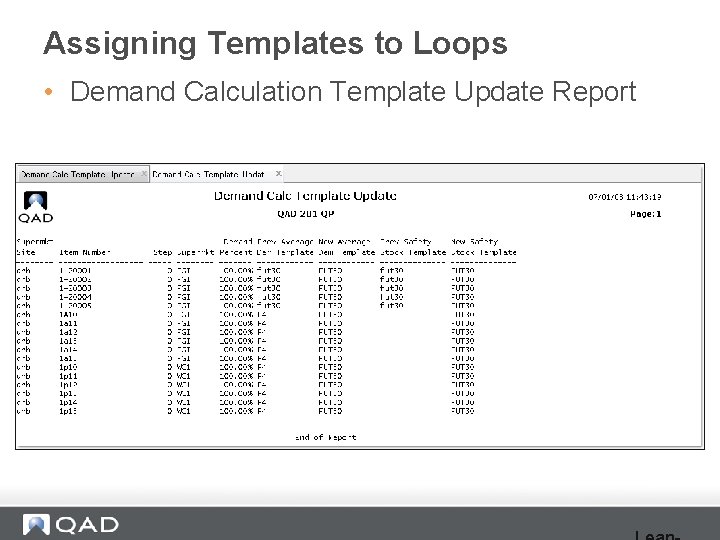 Assigning Templates to Loops • Demand Calculation Template Update Report 