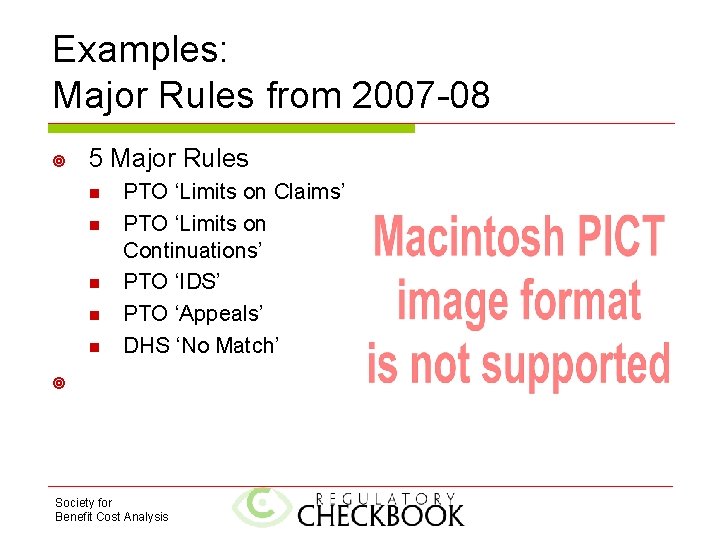 Examples: Major Rules from 2007 -08 5 Major Rules n n n PTO ‘Limits