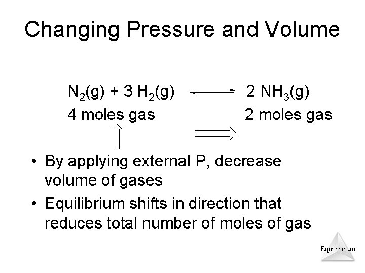 Changing Pressure and Volume N 2(g) + 3 H 2(g) 4 moles gas 2