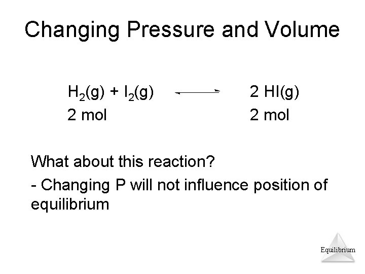Changing Pressure and Volume H 2(g) + I 2(g) 2 mol 2 HI(g) 2