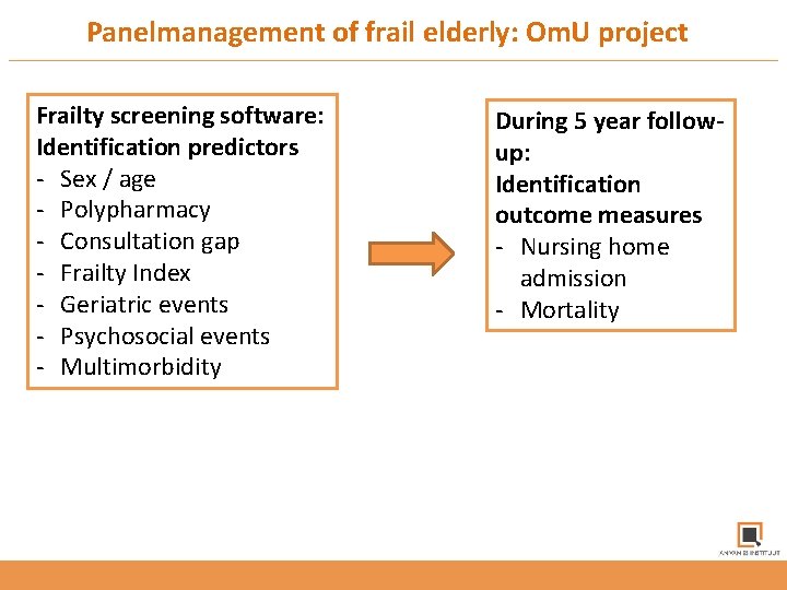 Panelmanagement of frail elderly: Om. U project Frailty screening software: Identification predictors - Sex