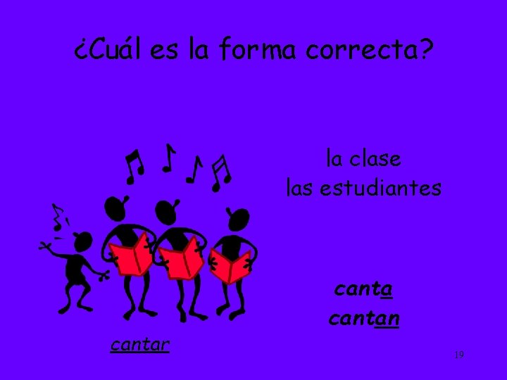 ¿Cuál es la forma correcta? la clase las estudiantes cantar cantan 19 