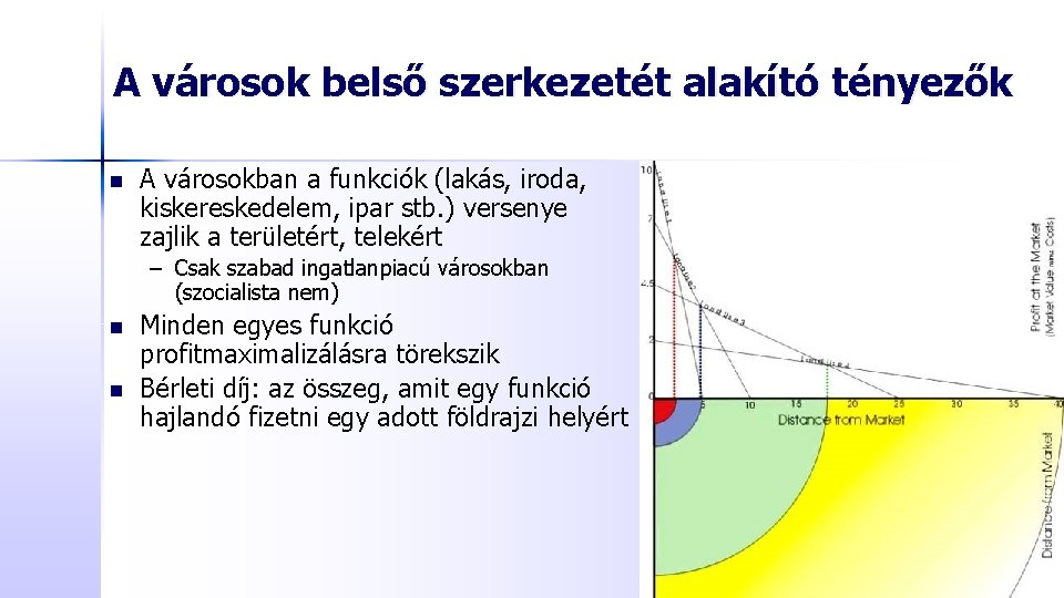 A városok belső szerkezetét alakító tényezők n A városokban a funkciók (lakás, iroda, kiskereskedelem,