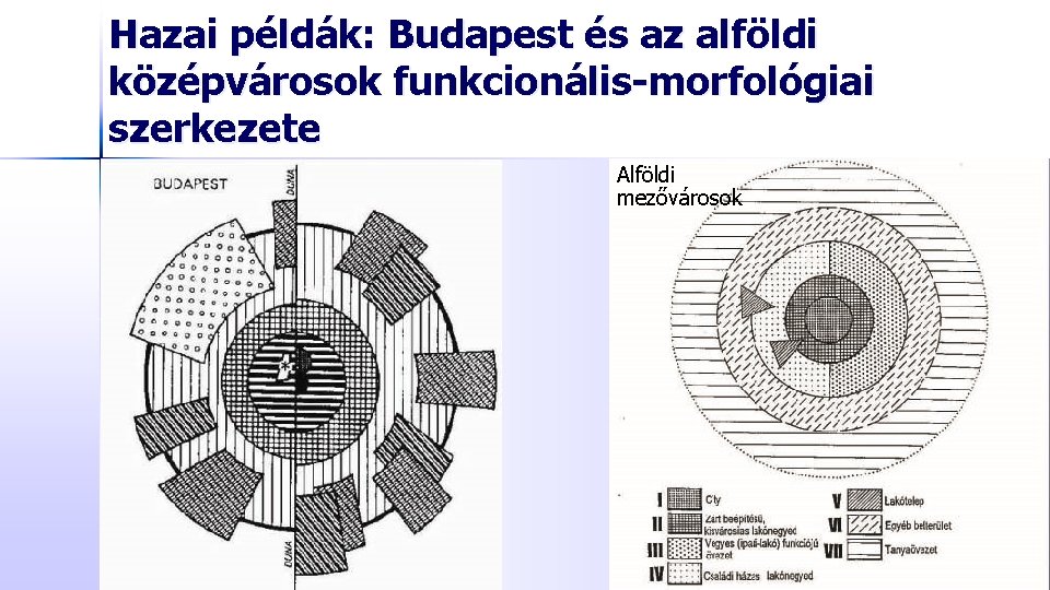Hazai példák: Budapest és az alföldi középvárosok funkcionális-morfológiai szerkezete Alföldi mezővárosok 