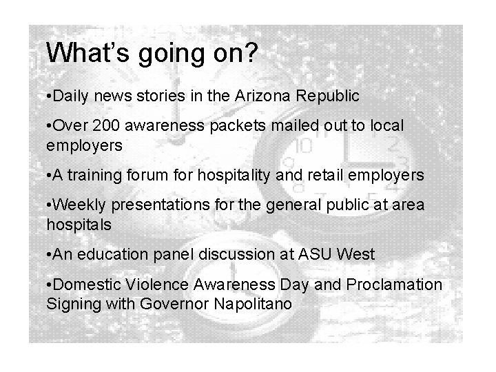 What’s going on? • Daily news stories in the Arizona Republic • Over 200