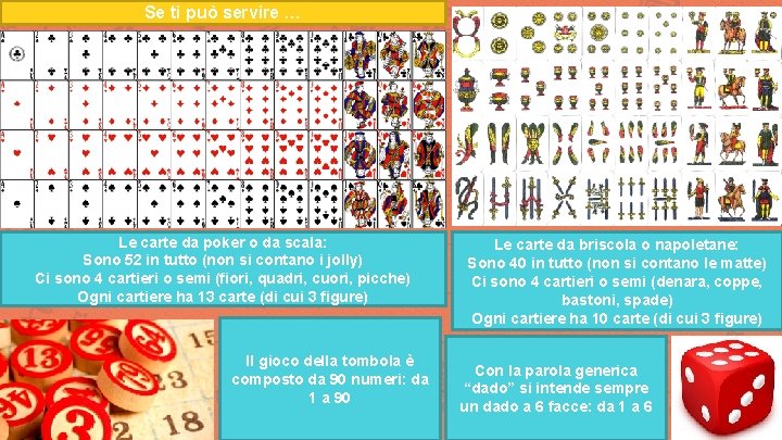 Se ti può servire … Le carte da poker o da scala: Sono 52