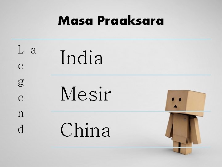 Masa Praaksara L a e g e n d India Mesir China 