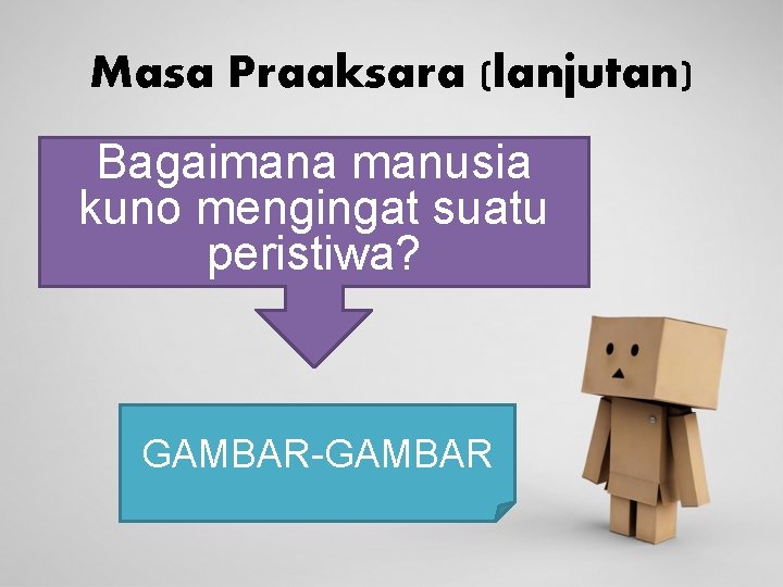 Masa Praaksara (lanjutan) Bagaimana manusia kuno mengingat suatu peristiwa? GAMBAR-GAMBAR 