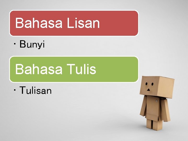 Bahasa Lisan • Bunyi Bahasa Tulis • Tulisan 