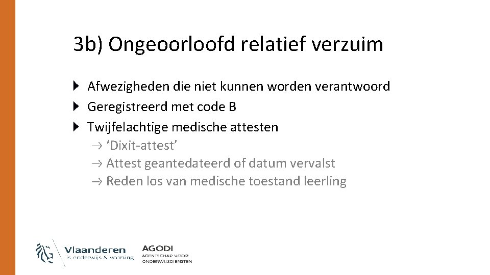 3 b) Ongeoorloofd relatief verzuim Afwezigheden die niet kunnen worden verantwoord Geregistreerd met code