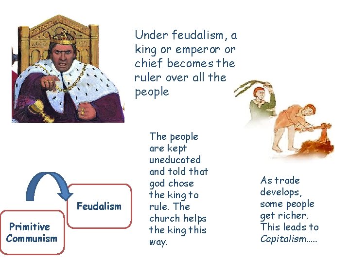 Under feudalism, a king or emperor or chief becomes the ruler over all the