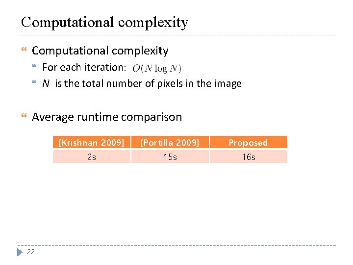 Computational complexity For each iteration: N is the total number of pixels in the
