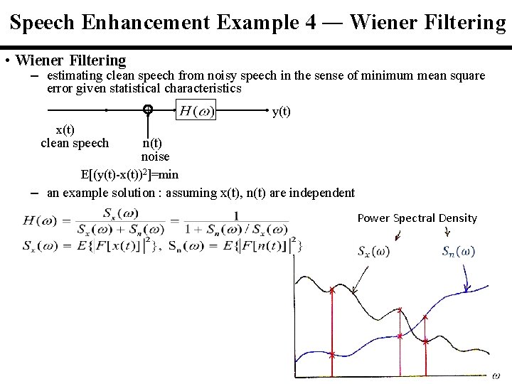 Speech Enhancement Example 4 ― Wiener Filtering • Wiener Filtering – estimating clean speech