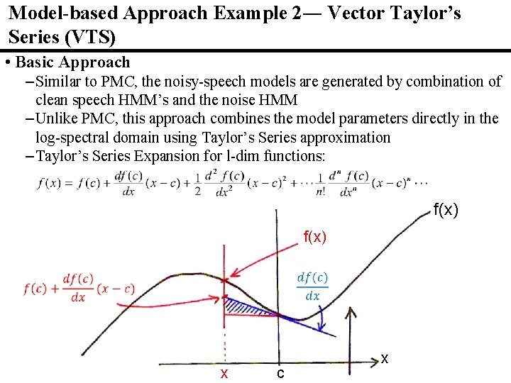 Model-based Approach Example 2― Vector Taylor’s Series (VTS) • Basic Approach – Similar to