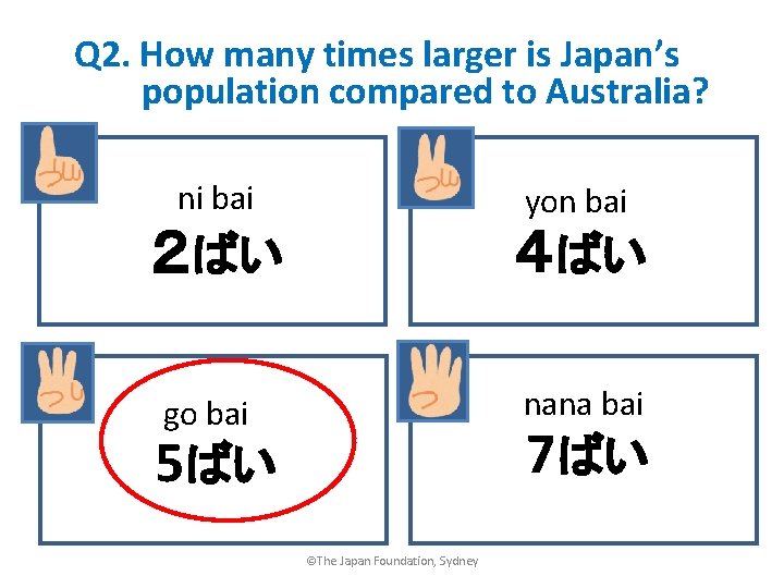 Q 2. How many times larger is Japan’s population compared to Australia? ni bai