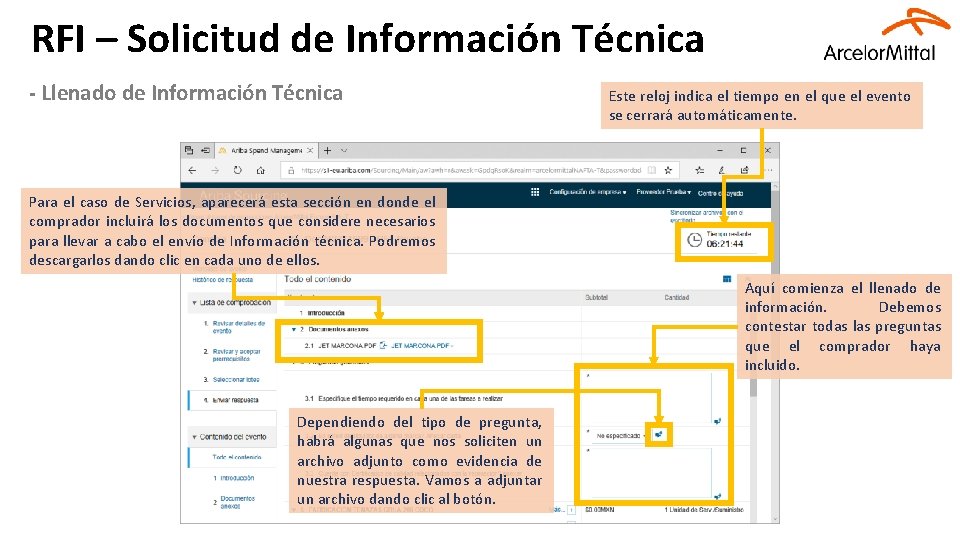 RFI – Solicitud de Información Técnica - Llenado de Información Técnica Este reloj indica