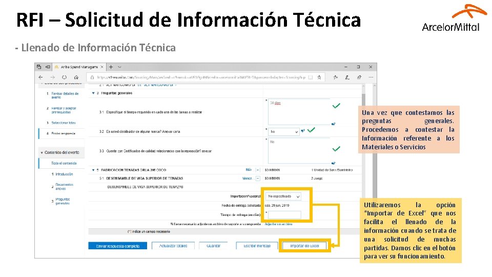 RFI – Solicitud de Información Técnica - Llenado de Información Técnica Una vez que