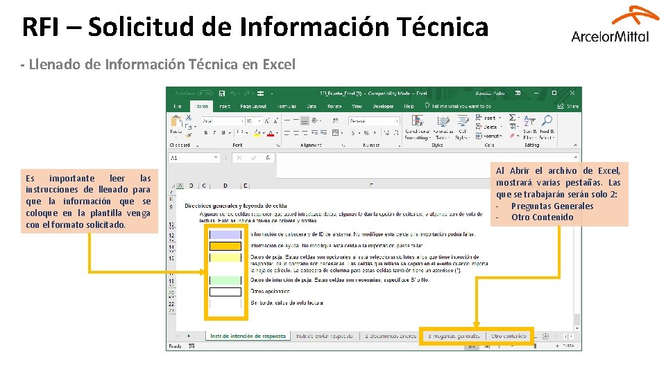 RFI – Solicitud de Información Técnica - Llenado de Información Técnica en Excel Es