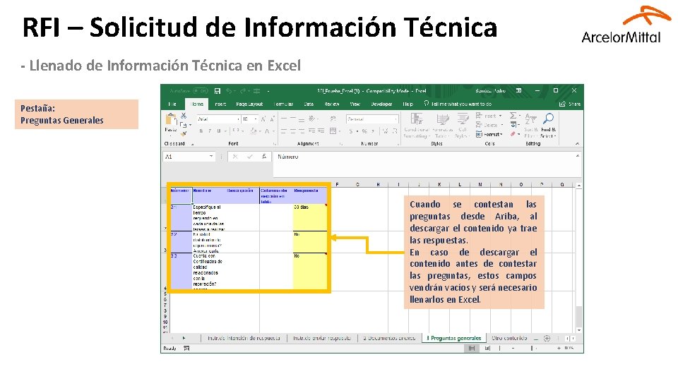 RFI – Solicitud de Información Técnica - Llenado de Información Técnica en Excel Pestaña: