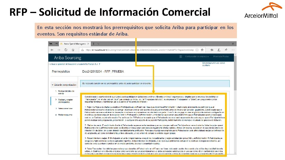 RFP – Solicitud de Información Comercial En esta sección nos mostrará los prerrequisitos que