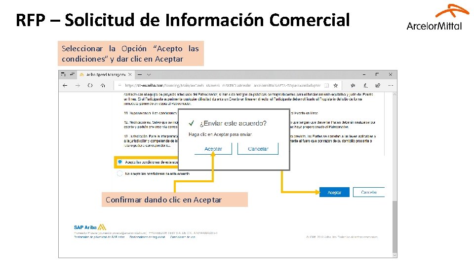 RFP – Solicitud de Información Comercial Seleccionar la Opción “Acepto las condiciones” y dar