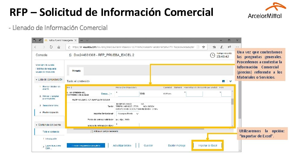 RFP – Solicitud de Información Comercial - Llenado de Información Comercial Una vez que