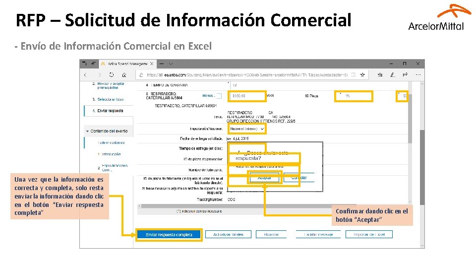 RFP – Solicitud de Información Comercial - Envío de Información Comercial en Excel Una