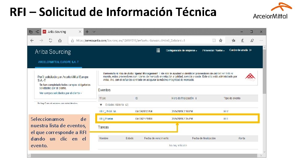 RFI – Solicitud de Información Técnica Seleccionamos de nuestra lista de eventos, el que