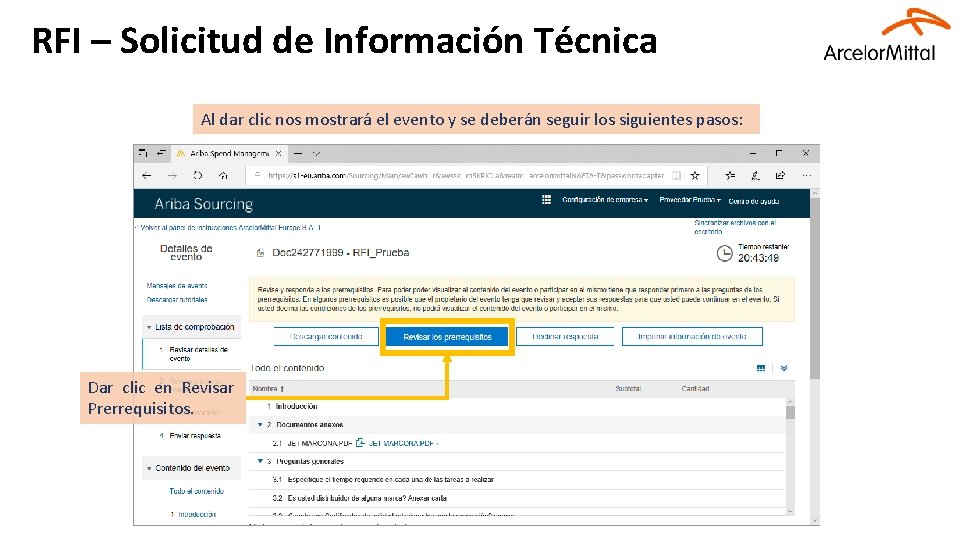 RFI – Solicitud de Información Técnica Al dar clic nos mostrará el evento y