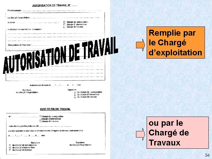 Remplie par le Chargé d’exploitation ou par le Chargé de Travaux 34 