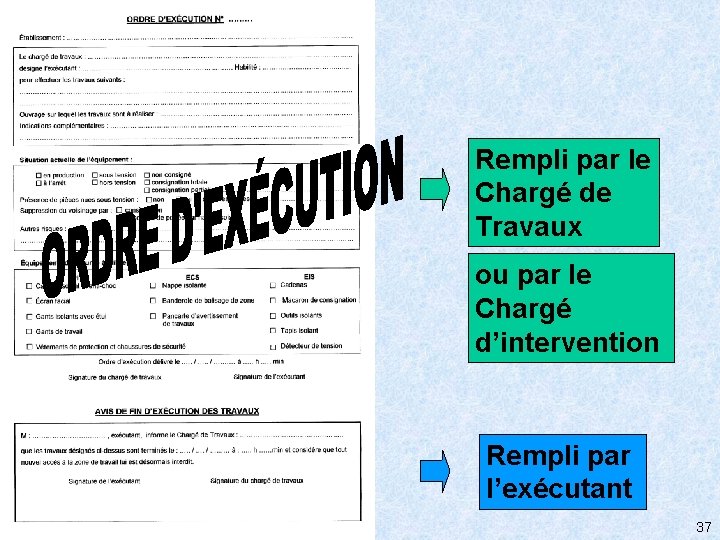 Rempli par le Chargé de Travaux ou par le Chargé d’intervention Rempli par l’exécutant