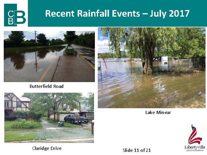 Recent Rainfall Events – July 2017 Butterfield Road Lake Minear Claridge Drive Slide 11