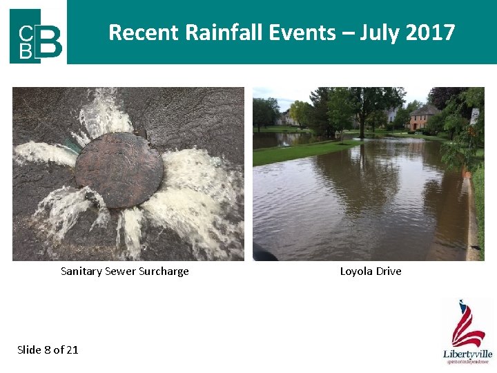 Recent Rainfall Events – July 2017 Sanitary Sewer Surcharge Slide 8 of 21 Loyola