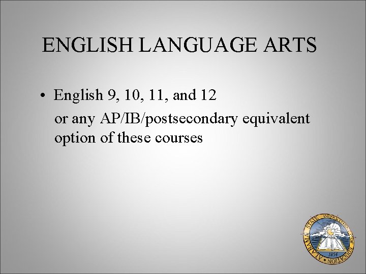 ENGLISH LANGUAGE ARTS • English 9, 10, 11, and 12 or any AP/IB/postsecondary equivalent